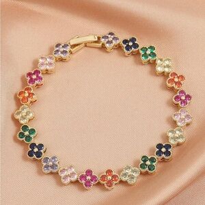 Gold-Tone Multicolor Flower Crystal Bracelet for Women